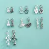 Acessórios de prata de lei S925, pingente de flor pequena, folha, galho, pingente de folha de ginkgo, berloque de pulseira de pérola de cristal, enfeite pendente