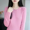 Suéter de punto de manga larga con cuello redondo, estilo minimalista, 100% algodón para mujer, camisa base versátil con un toque de alta gama, top de suéter cómodo