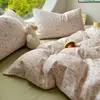 Juego de ropa de cama de cuatro piezas de gasa de doble capa transpirable 100% algodón Clase A, funda de edredón de algodón puro, juego de sábanas de tres piezas, juego de ropa de cama estilo ins
