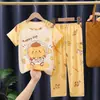 Pijama Infantil, Calça Longa para Meninas, Roupas de Verão de Manga Curta, Conjunto de Roupas Caseiras Fofas de Princesa para Crianças de Meia-Idade e Mais Velhas, Adequado para Usar Fora