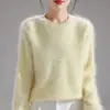 Nuevo Suéter de Punto Grueso de Lana Pura con Cuello Redondo de Siete Agujas para Otoño/Invierno 2026, Manga Larga, Cepillado, Color Sólido, Suéter de Lana