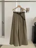KEKEZOON Otoño Nuevo Estilo Coreano Cintura Alta Adelgazantes Casuales Pantalones Sueltos Pierna Ancha Largos con Cinturón Mujer 8617