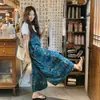Nuevos Pantalones de Verano 2025 Estilo Coreano Cintura Alta Efecto Adelgazante y Caída Pantalones de Pierna Ancha Reductores de Edad Overol con Estampado Dopamina Azul para Mujer