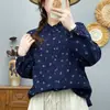 Camisa de manga larga floral de gasa de algodón de doble capa para mujer, nuevo estilo otoño 2026, suave, amigable con la piel, transpirable, top de corte holgado