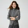 Fio de Feijão Prateado Caxemira Feminino Outono Inverno Engrossado Gola Alta Zíper Fio Fantasia Casaco Cardigan Estilo Old Money Suéter Malhas