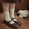Calcetines de Color Maillard para Mujer Otoño Temprano Calcetines Retro de Media Pantorrilla Estilo Coreano Ins Encaje Pequeño Floral con Entrenamiento Moral Calcetines de Felpa