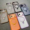 Capa de Celular com Suporte Magnético Iphone17Promax Pele-Like Fosca Iphone16 15 Anti-Queda 14 Capa Protetora 13