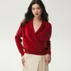Diseño de estilo francés, colección de otoño 2026: suéter de punto para mujer con cuello en V, cruzado, manga corta, suéter de cachemira de manga larga