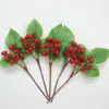 Flor Artificial Folha Grande 12 Frutas Planta Verde Baga Artificial Frutas Curtas Corda Ramos de Feijão Decoração de Natal Ramos de Bagas de Azevinho