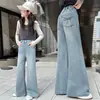 Pantalones para Niñas para Primavera y Otoño 2026 Nuevo Estilo Primavera Elásticos Ajustados de Pierna Ancha para Niños Mayores Modernos Jeans de Campana