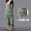 Calça de Trabalho 2026 de Algodão Puro para Homens, Corte Amplo, Tamanho Grande, Calça Casual, Marca Tendência, Calça Longa com Múltiplos Bolsos, Calça de Trabalho