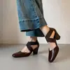 Novedad Primavera 2026 Estilo Retro Correa Cruzada Punta Cuadrada Mary Jane con Cordones Tacón Grueso Zapatos de Tacón Alto para Mujer