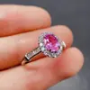 Anillo de Zafiro Rosa Natural Transfronterizo Accesorios para Mujer Nicho de Gama Alta Joyería de Plata 925 5*7 Joyería Venta Directa de Fábrica