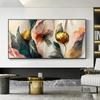 Pintura decorativa al óleo inkjet HD pintura de lienzo de flor retro individual Oro Verde rosa pintura de arte de pared