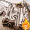 Ropa Infantil Ropa de Primavera y Otoño Niños y Niñas Sudaderas Nuevas Camisetas Interiores para Niños Estilo Coreano Bebé Rayas Tops Estilo Forrado de Polar