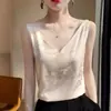 Blanco Suelto Jacquard Satín Nuevo Llegado Combinación Perfecta Camisola Verano Base Suelta Sin Mangas Cuello en V Top Base