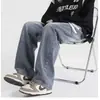 Calça jeans masculina estilo americano com cordão e efeito desgastado, nova marca da moda 2026, corte solto, calça comprida de perna reta versátil para homens