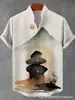 2026 Nova Camisa Tendência de Manga Curta com Gola Lapela, Estilo Europeu e Americano, Estampa Digital 3D Transfronteiriça, Corte Solto