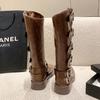Hebilla de Cinturón Estilo Maillard Botas de Caballero Retro Otoño Nuevo Versátil Tacón Grueso Botas Sobre la Rodilla para Mujer