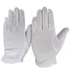 Guantes de etiqueta blancos de algodón poliéster guantes de dispensación de plástico antideslizantes texto de recepción juego trabajo guantes blancos