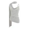 Camisola de un hombro con hombro inclinado de Deseo Puro para Mujer Diseño de Verano Chica Caliente Sexy Top Irregular con Pliegues en la Cintura