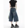 Elegantes pantalones vaqueros cropped de pierna ancha y corte holgado para mujer, modernos y nuevos, estilo retro americano, azules, de cintura alta, pierna recta