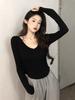 Camiseta de Manga Larga Slim de Cuello en V Estilo Deseo Puro para Mujer, Otoño 2025 Nuevo Top Estudiantil Moderno Ajustado para Mujer