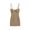 Vestido de Linho com Alças Afunilando a Cintura, Estilo Hot Girl, Lado Duplo, Novo Estilo Primavera/Verão 2026, Vestido Sexy Linha A com Bojos, Saia Curta