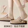Calcetines blancos sin costuras para mujer, temporada de primavera y otoño, con rayas verticales, color liso, longitud hasta la mitad de la pantorrilla, material de algodón, estilo ballet, color gris, y adecuados para usar en verano como calcetines holgados