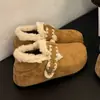 Zapatos de algodón retro marrones, que aumentan la altura, de suela gruesa, forrados de felpa para mujer, nuevos zapatos planos cálidos de invierno 2026, zapatos peludos estilo Birkenstock para mujer