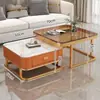 Mesa de Centro de Luxo Leve Sala de Estar Casa Moderna Simples Apartamento Pequeno Celebridade da Internet Quadrada Vidro Pedra Sinterizada Suporte de TV Combinação Mesa de Centro