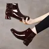 Botines de punta redonda, Botas Martin para mujer, Otoño e Invierno 2026, Hebilla cuadrada, Pedrería, Tacón grueso, Botas de cuero para mujer, Forro de felpa, Zapatos de algodón cálidos, Botas de algodón