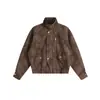 MAOQIAOYI Chaqueta de Motocicleta Retro Americana de Moda con Cuello Alto de Cuero PU para Hombres y Mujeres Abrigo de Corte Holgado J26290