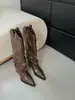 Botas Altas de Piel Suave 2025 Otoño/Invierno Nuevo Estilo Tacón Grueso Botas Arrugadas Apertura en V Botas Vaqueras para Mujer Ropa de Abrigo Retro Suela Suave
