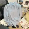 Camisa Felpada Outono e Inverno Camada Base Feminina Forrada com Fleece Camada Térmica Design em Camadas Nicho Retro Estilo Preppy Manga Longa