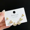 SLBABY exquisitos aretes pequeños con incrustaciones de diamantes, tres pares, aguja de plata s925, elegantes, simples, aretes múltiples