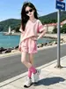Traje Deportivo de Secado Rápido para Niñas Verano 2026 Nuevo Atuendo de Verano Elegante para Niños Mayores, Conjunto de Dos Piezas con Pantalones Cortos de Manga Corta