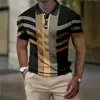 Polo de manga corta con solapa y estampado digital 3D para hombre, de comercio transfronterizo, de Europa y América, a la moda, a rayas