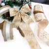 Cinta de Copo de Nieve Dorada con Borde de Alambre Navideño Cinta para Lazo de Árbol de Navidad Guirnalda Empaque de Caja de Regalo Cinta de Cáñamo