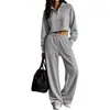 Roupas Femininas Transfronteiriças Europeias e Americanas 2026 Moletom Liso com Meio Zíper Calça de Pernas Largas Conjunto Esportivo Casual Conjunto de Duas Peças