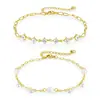 Tobillera Ajustable de Hueso de Serpiente de Grava de Doble Capa Suave Estilo Transfronterizo Europeo y Americano Tobillera Bohemio Exquisita Versátil para el Trabajo