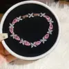 Pulsera Flor Corazón de Piedra Rosa Paparatcha Estilo Lujo Ligero Pulsera Brillante de Diamante Circonio Joyería de Mano Dulce de Gama Alta para Mujeres