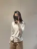Yinhe STUDIO Suéter de Lana Merino Súper Fina Suave y Esponjoso Estilo Perezoso Manga Larga Cuello Redondo Prendas de Punto Cortas para Mujer Otoño
