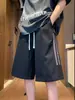 Pantalones Cortos de Trabajo de Algodón a Rayas Retro Americanos con Tres Rayas para Hombre, de Verano, de Marca de Moda, Patchwork, Casuales, de Largo Medio, Holgados