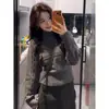 Suéter de Tricô Cinza com Gola Lapela para Mulheres com Design que Marca a Cintura, Peça de Manga Longa para Outono e Inverno, Camada Base Quente e Estilosa