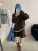 Suéter de diseño minimalista estilo coreano con cuello polo para mujer, conjunto de dos piezas informal de punto acanalado holgado con top y shorts