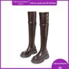 Botas de cavaleiro plus size alargadas com fivela de cinto salto grosso botas retrô acima do joelho botas de cowboy ocidentais 41-43