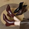 Botas de algodón peludo estilo francés con punta fina, tacón grueso y cremallera lateral para mujer, botines nuevos para otoño e invierno 2026 con tacón medio, botas elegantes de corte ajustado