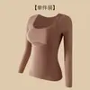 Ropa interior térmica cálida con orejas de conejo para mujer, forro polar cepillado de doble cara, sin costuras, hace que los senos grandes se vean más pequeños con copas fijas incorporadas, otoño, manga larga, ajustada