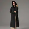 Abrigo de Lana Double-Face con Capucha para Mujer, Diseño de Invierno, Alto con Cordones, Abrigo de Lana Double-Face de Gama Alta para Otoño e Invierno
